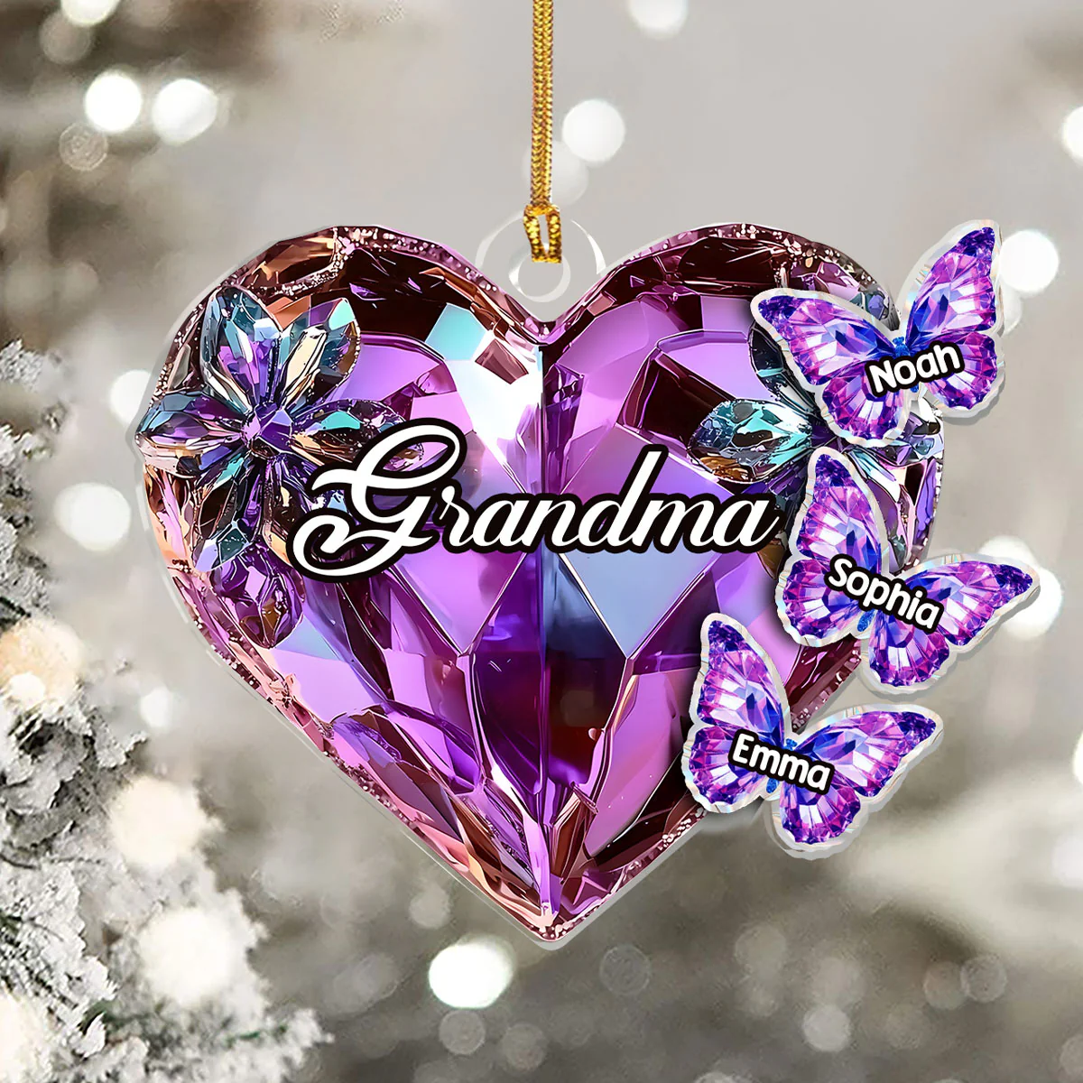 Grandma Mom Crystal Heart And Butterflies - Personalized 1-Layer Acrylic Ornament - Image 5