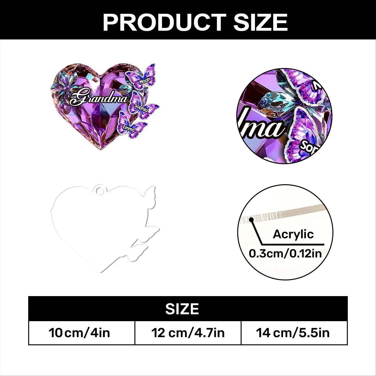 Grandma Mom Crystal Heart And Butterflies - Personalized 1-Layer Acrylic Ornament - Image 7