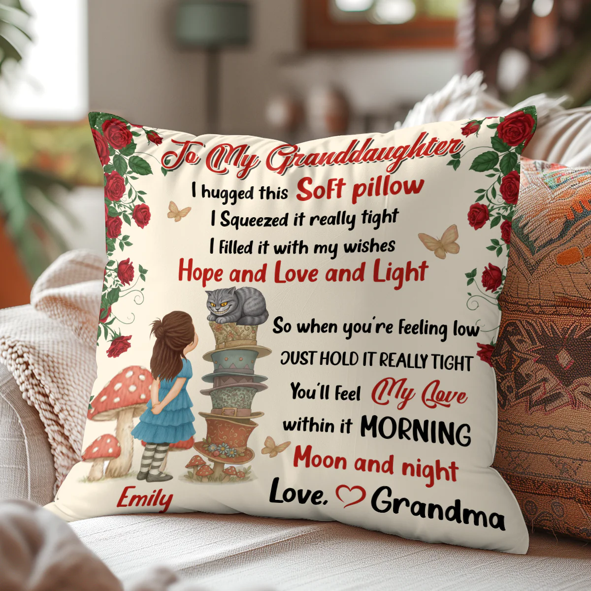 Grandma Mother Hugged This Soft Pillow Gift For Granddaughter, Kids - Personalized Crystal Velvet Pillow