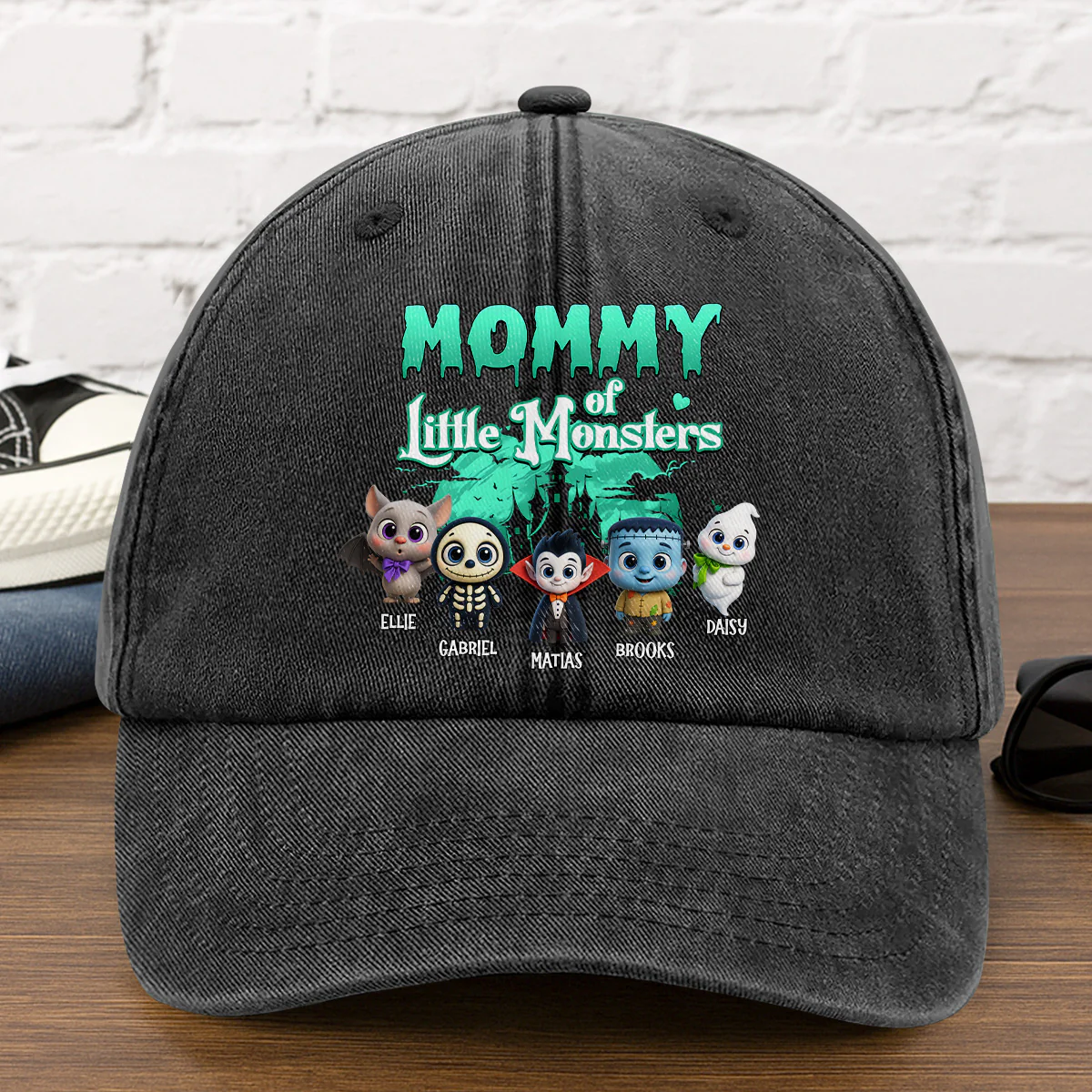 Grandma Of Little Monsters - Personalized Vintage Washed Denim Cap