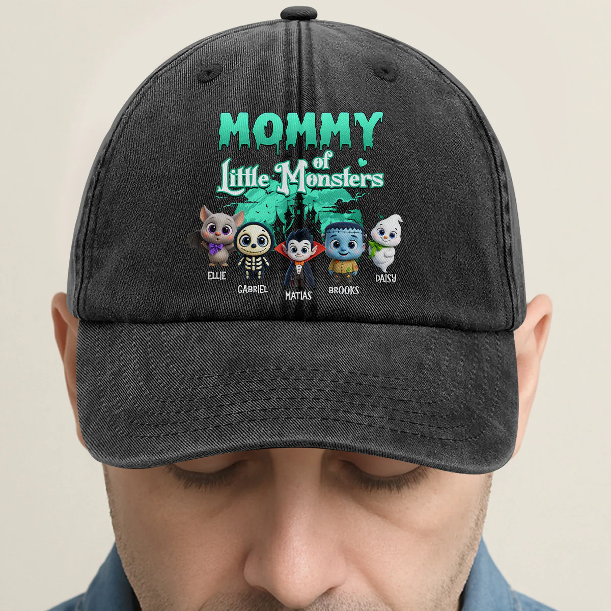 Grandma Of Little Monsters - Personalized Vintage Washed Denim Cap - Image 2