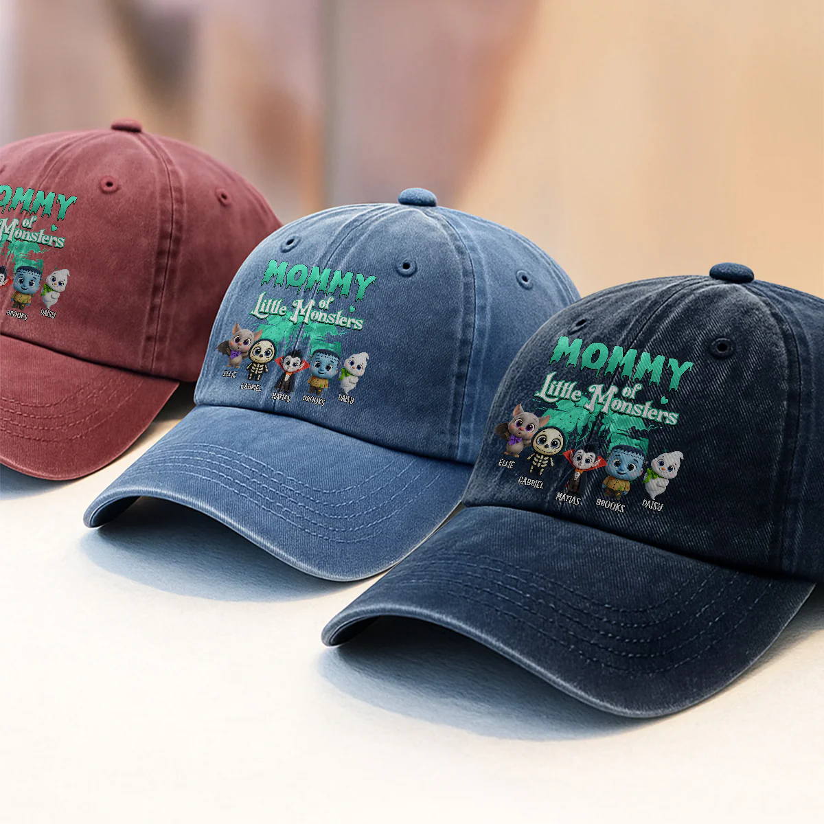 Grandma Of Little Monsters - Personalized Vintage Washed Denim Cap - Image 3