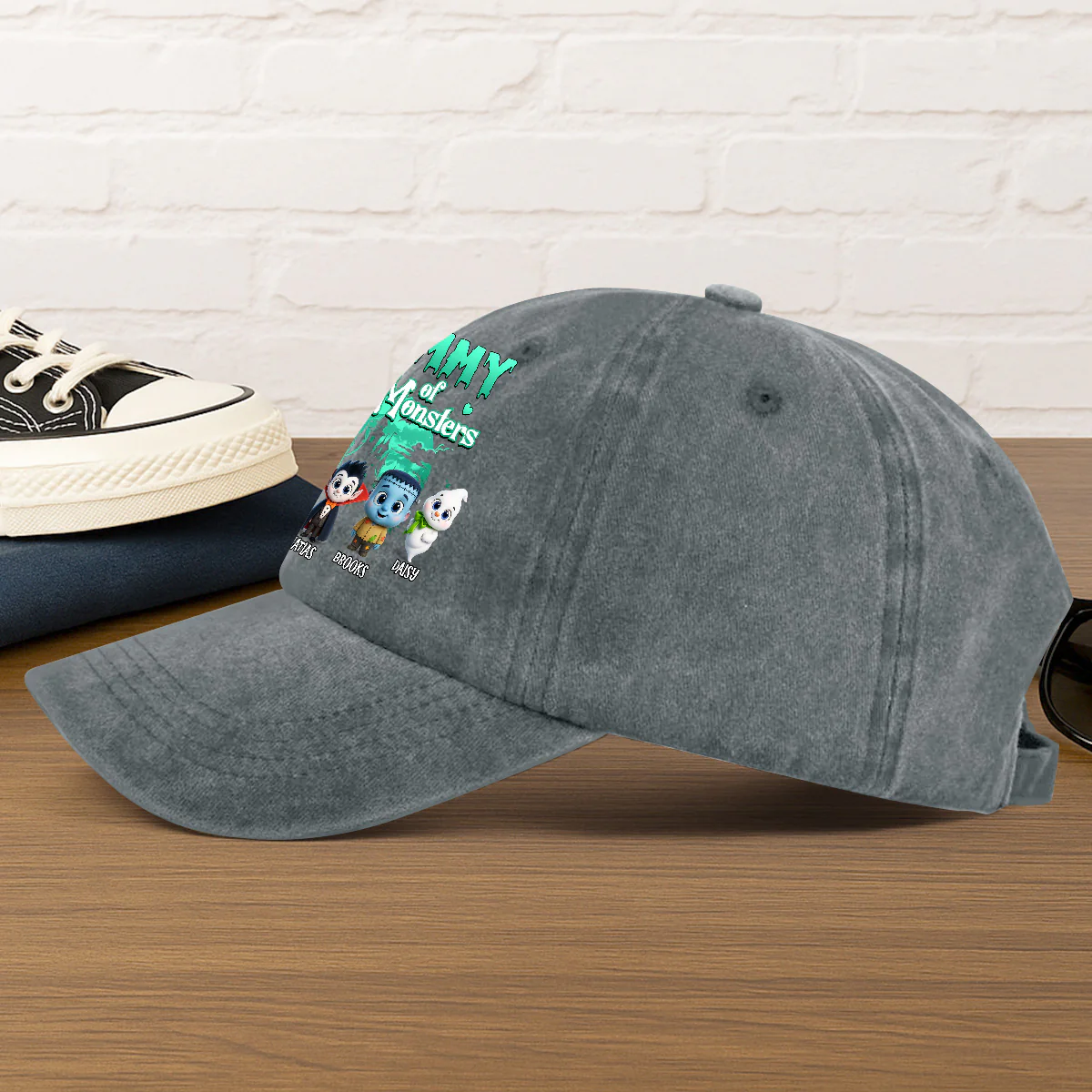 Grandma Of Little Monsters - Personalized Vintage Washed Denim Cap - Image 4