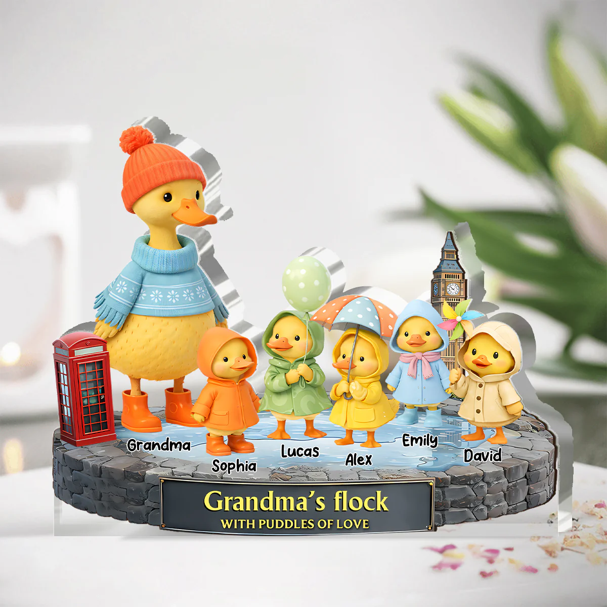 Grandma's Flock With Puddles Of Love - Personalized Custom Shaped Acrylic Plaque
