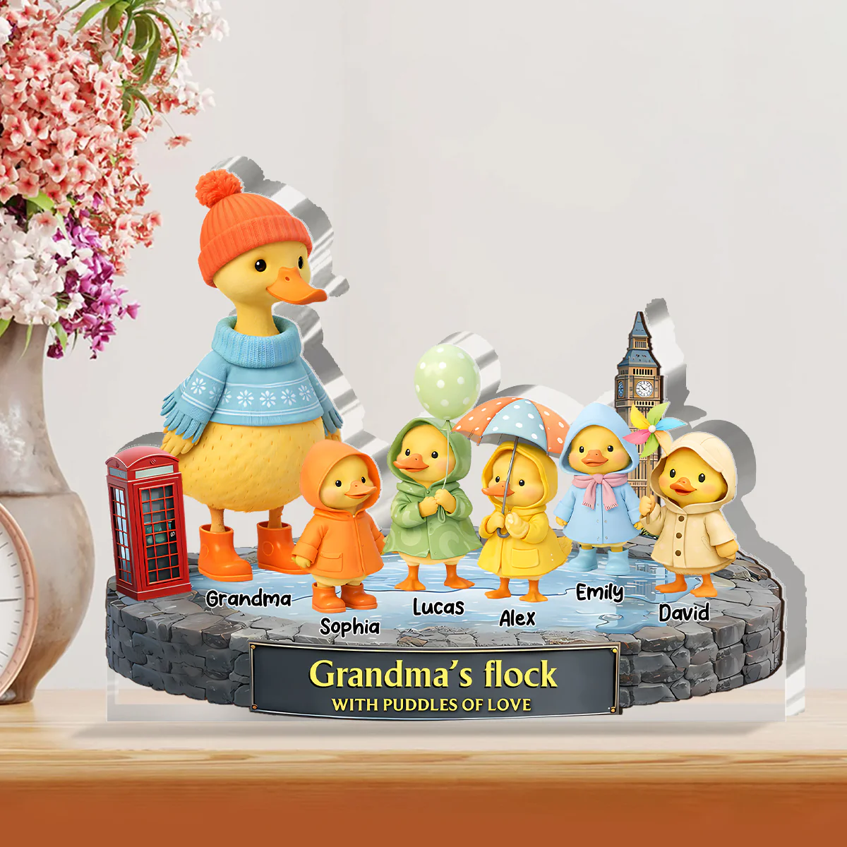 Grandma's Flock With Puddles Of Love - Personalized Custom Shaped Acrylic Plaque - Image 2