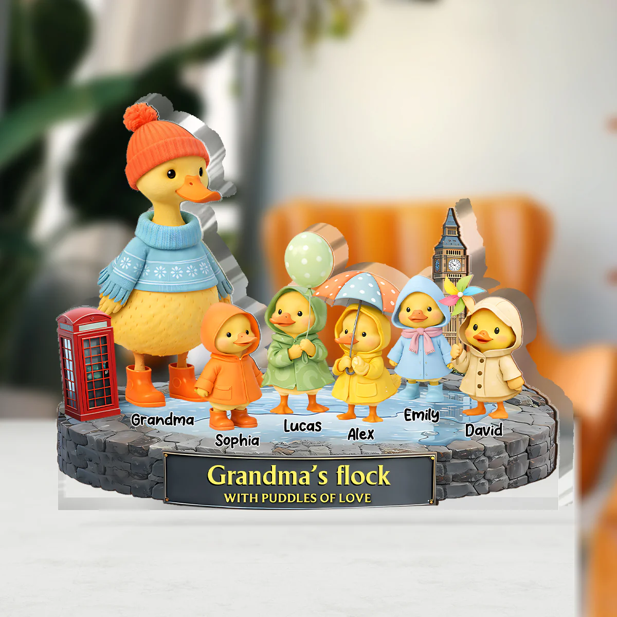 Grandma's Flock With Puddles Of Love - Personalized Custom Shaped Acrylic Plaque - Image 3