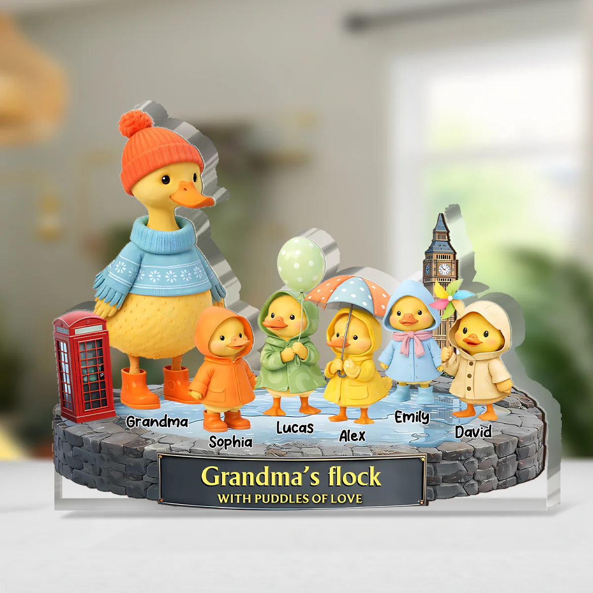 Grandma's Flock With Puddles Of Love - Personalized Custom Shaped Acrylic Plaque - Image 4