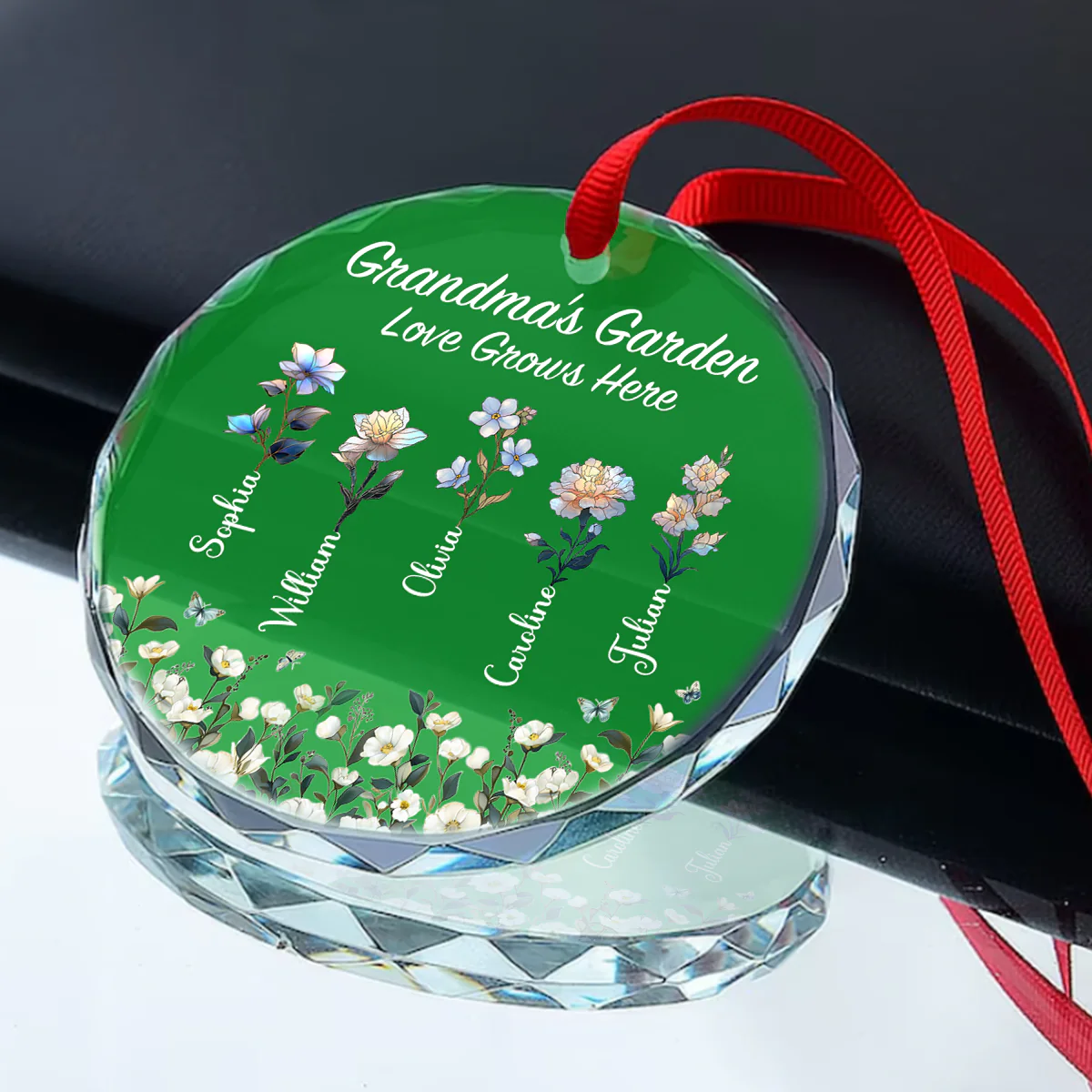 Grandma's Garden - Personalized Round Shaped Glass Ornament - Image 2