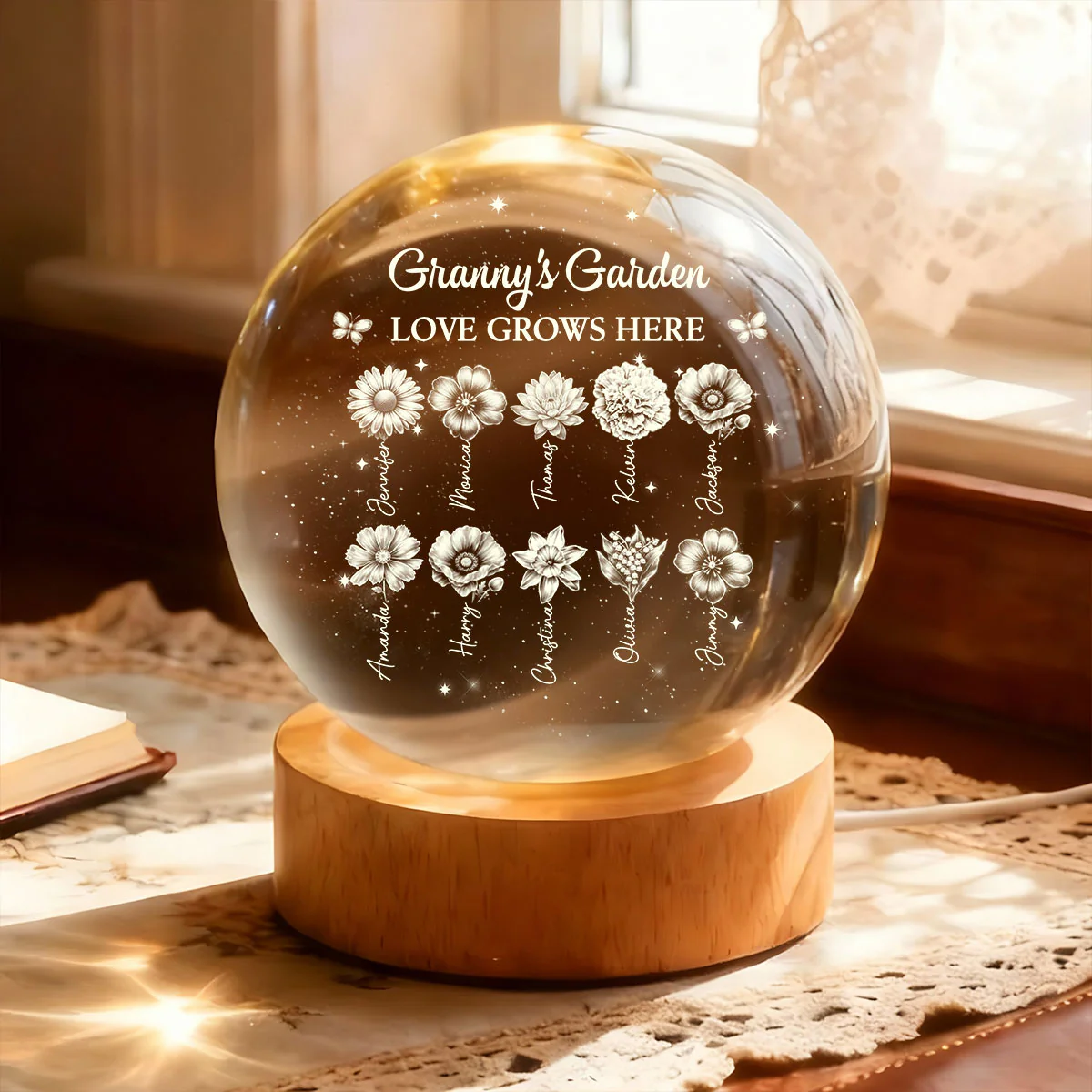 Grandma's Garden - Personalized Crystal Ball Night Light - Image 4