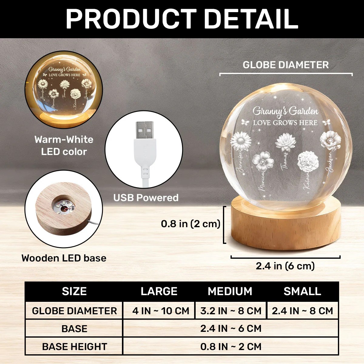 Grandma's Garden - Personalized Crystal Ball Night Light - Image 9