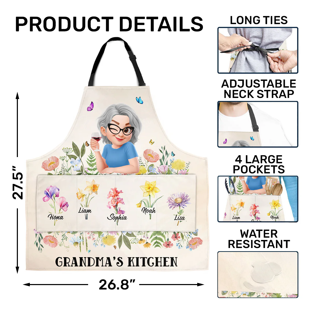 Grandma's Kitchen - Personalized Apron With Pocket - Image 4