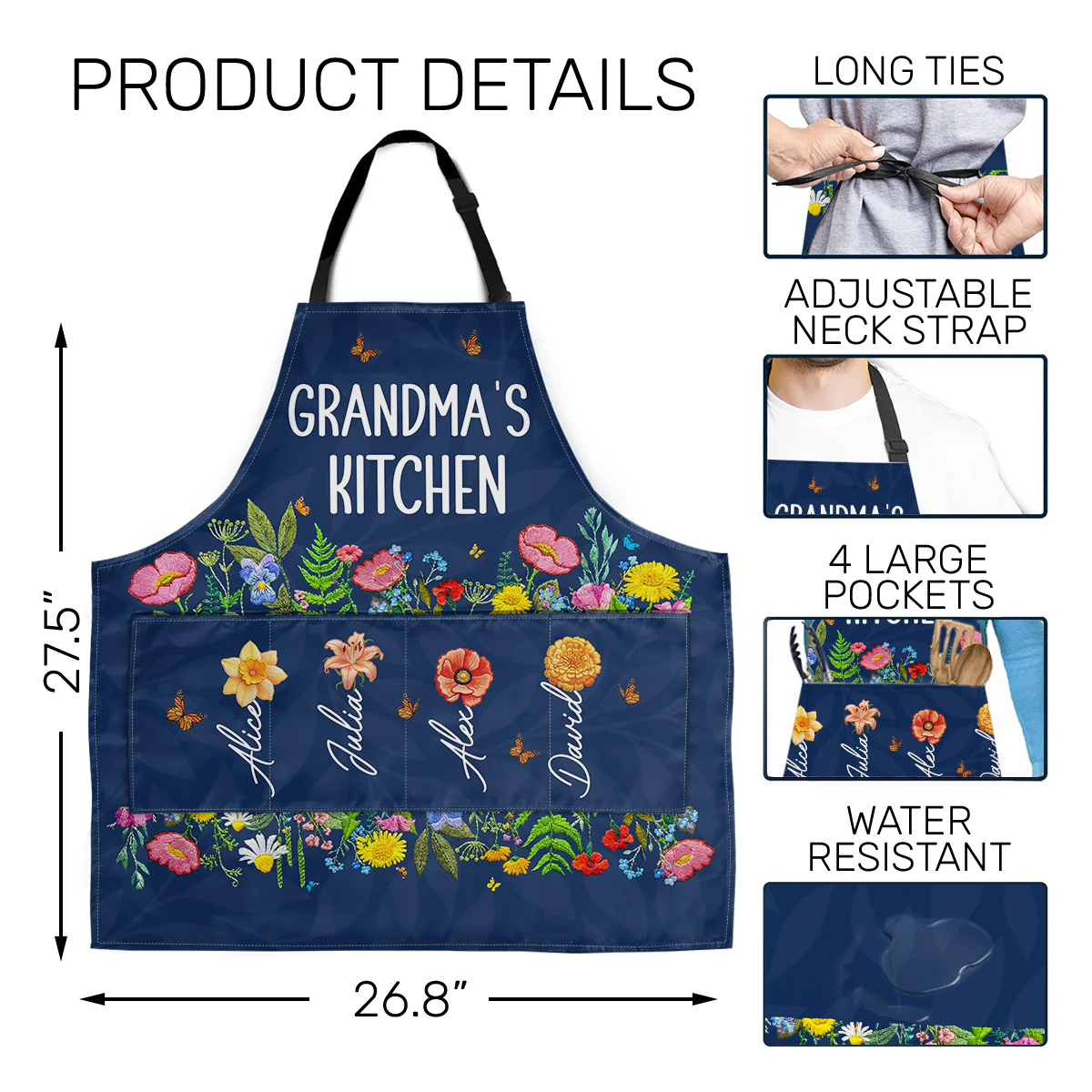 Grandma's Kitchen - Personalized Apron With Pocket - Image 5