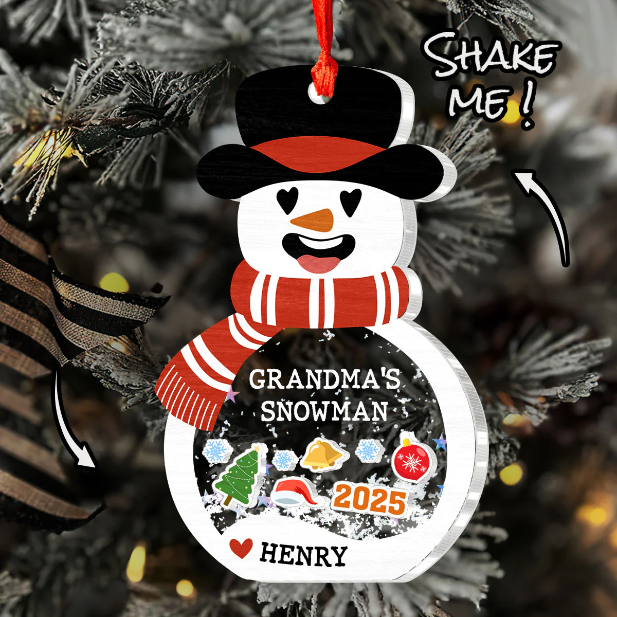 Grandma's Little Snowman - Personalized 3 Layered Christmas Shaker Ornament - Image 5