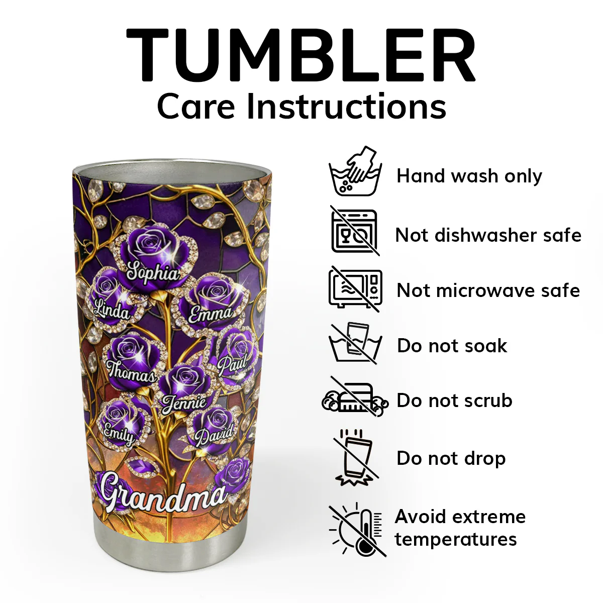 Grandma's Rose Garden - Personalized Stainless Steel Tumbler - Image 5
