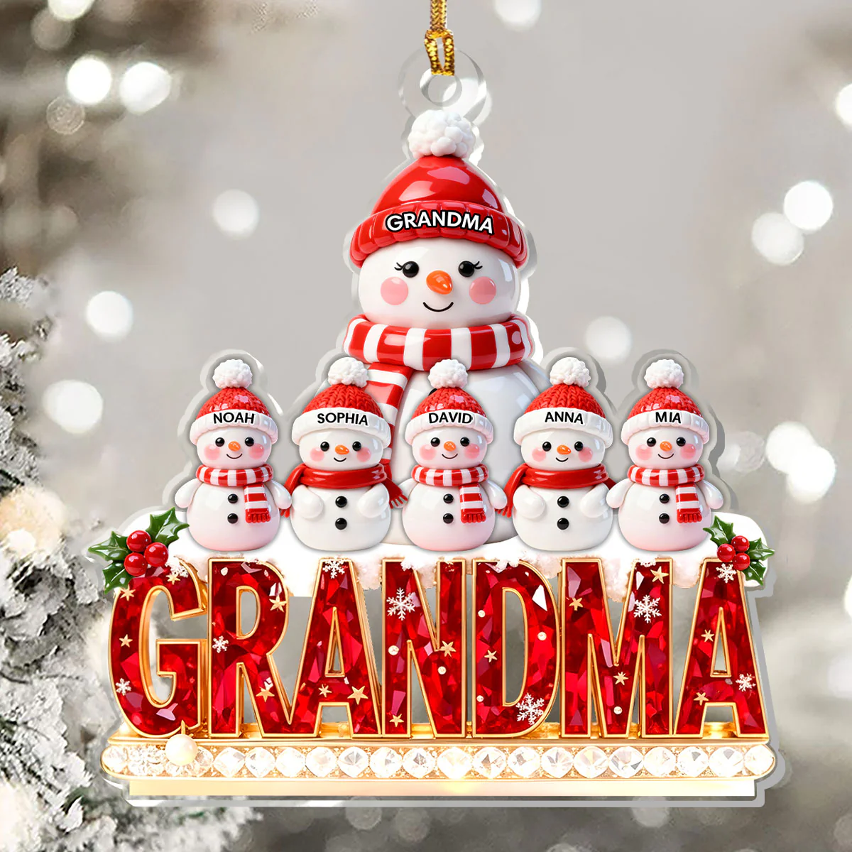 Grandma’s Snowy Joy - Personalized 1-Layer Acrylic Ornament - Image 5