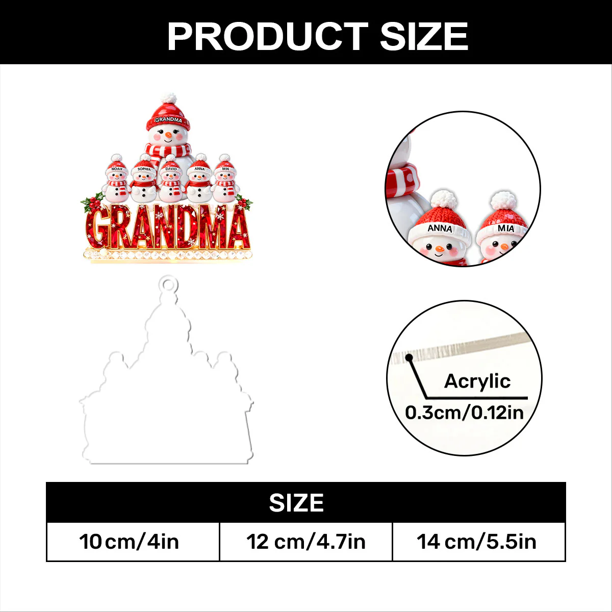 Grandma’s Snowy Joy - Personalized 1-Layer Acrylic Ornament - Image 7