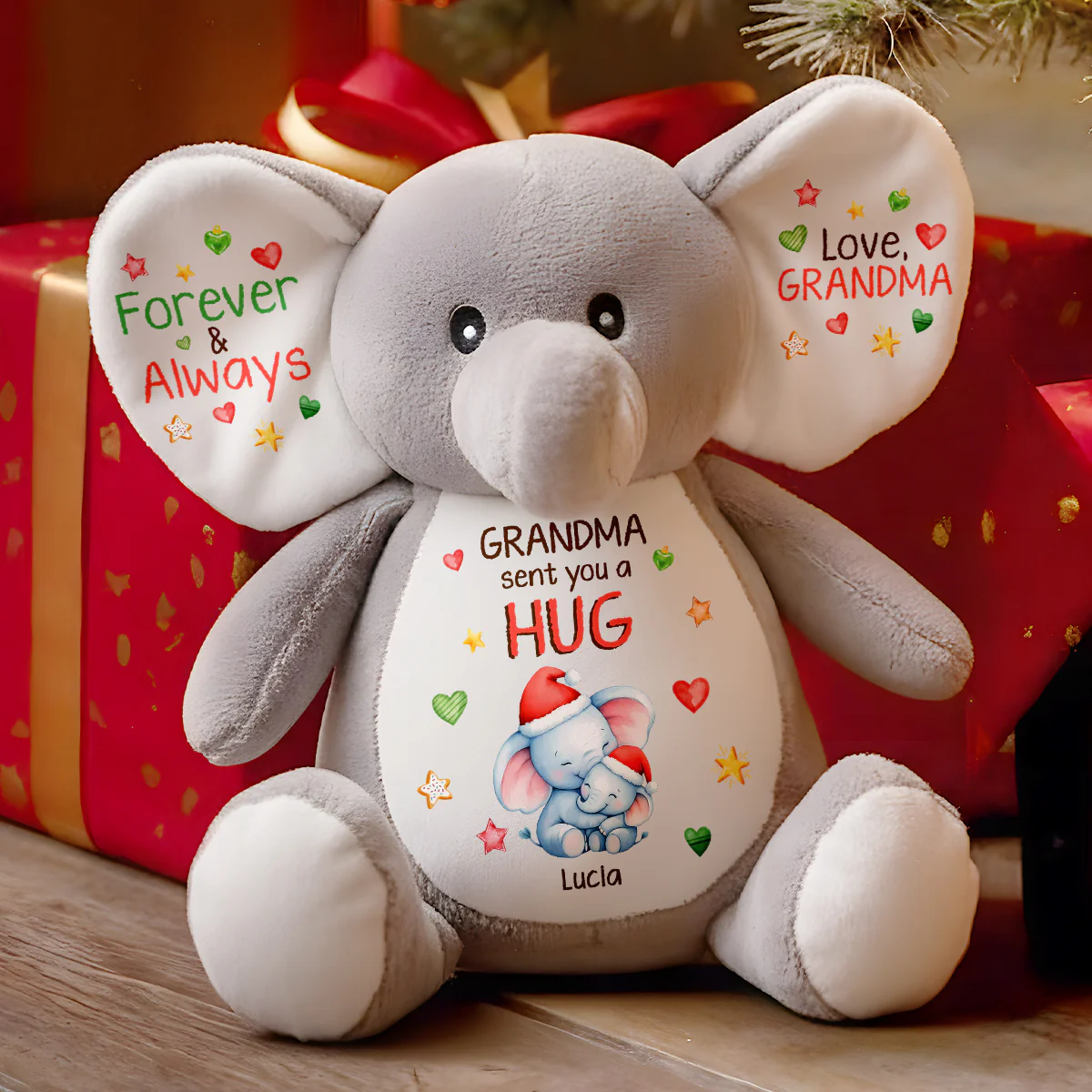 Grandma Sending You A Hug Christmas - Personalized Stuffed Elephant - Image 2