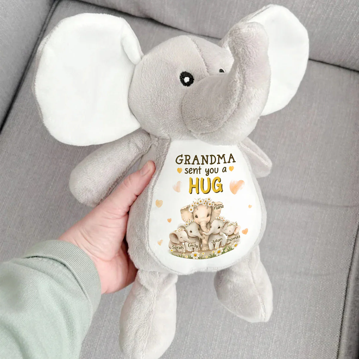 Grandma Sending You A Hug - Personalized Stuffed Elephant - Image 3