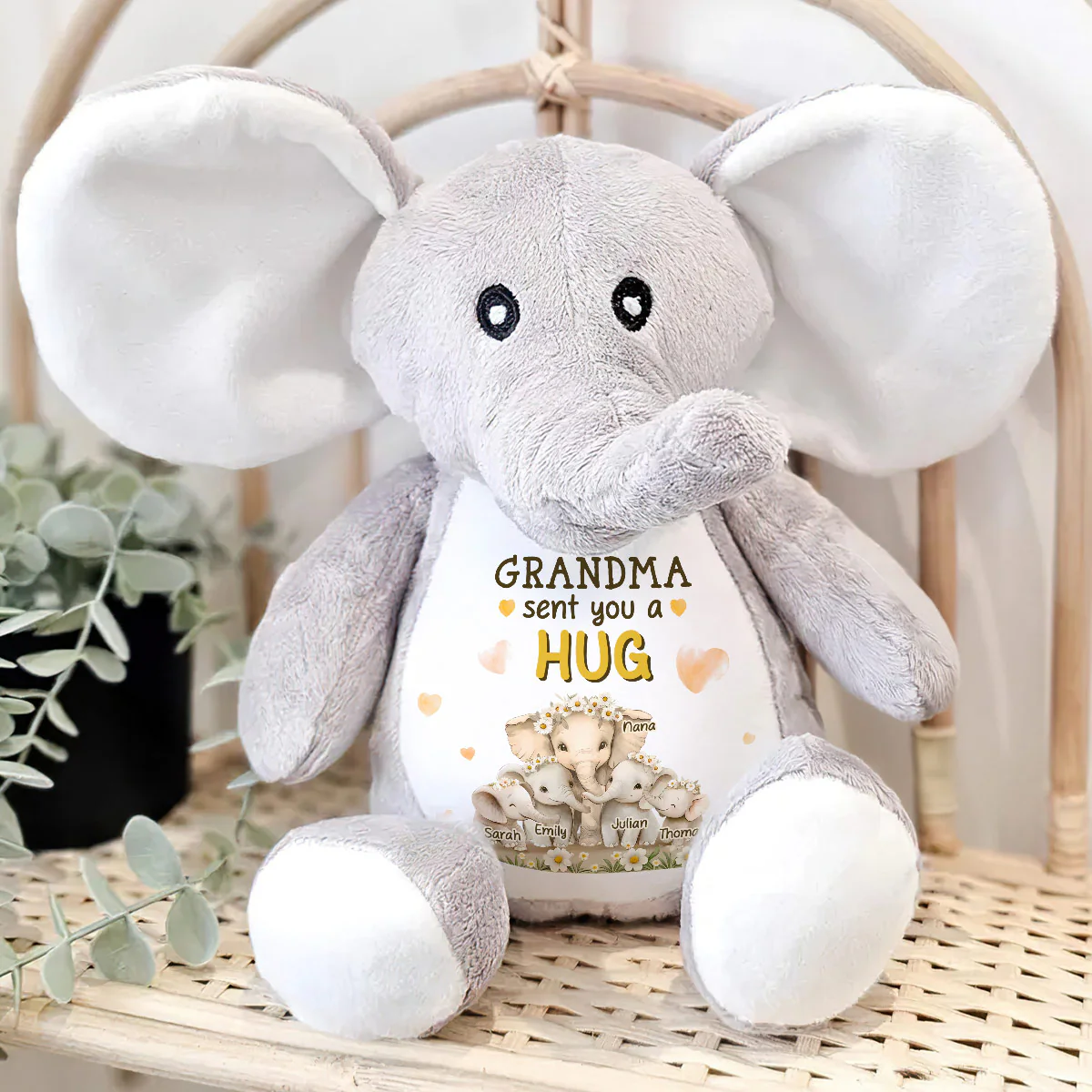 Grandma Sending You A Hug - Personalized Stuffed Elephant - Image 4