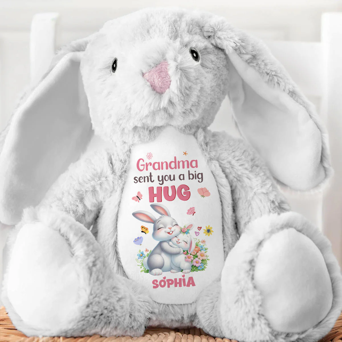 Grandma Sent You A Big Hug - Personalized Stuffed Bunny