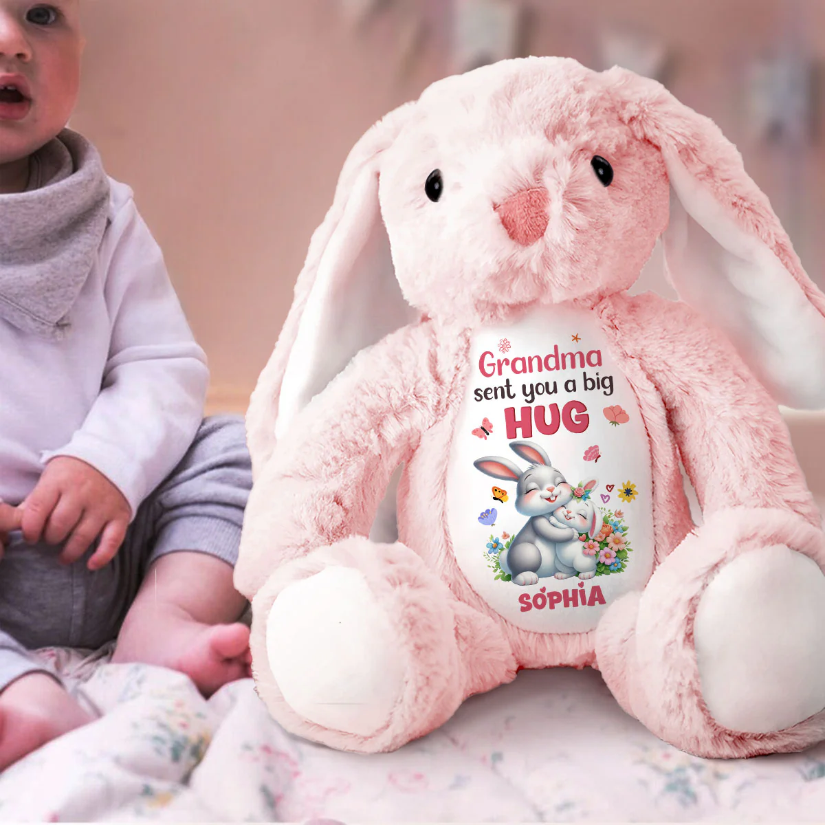 Grandma Sent You A Big Hug - Personalized Stuffed Bunny - Image 2