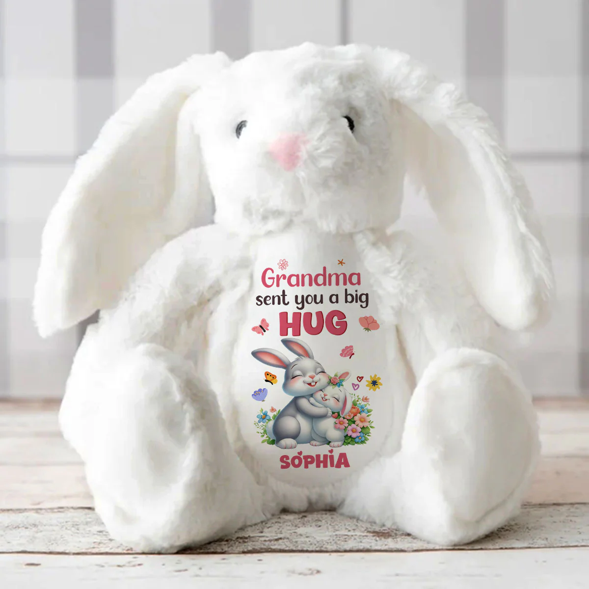 Grandma Sent You A Big Hug - Personalized Stuffed Bunny - Image 3