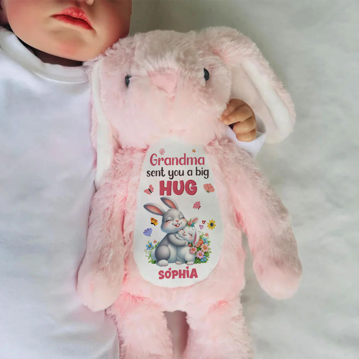 Grandma Sent You A Big Hug - Personalized Stuffed Bunny - Image 4