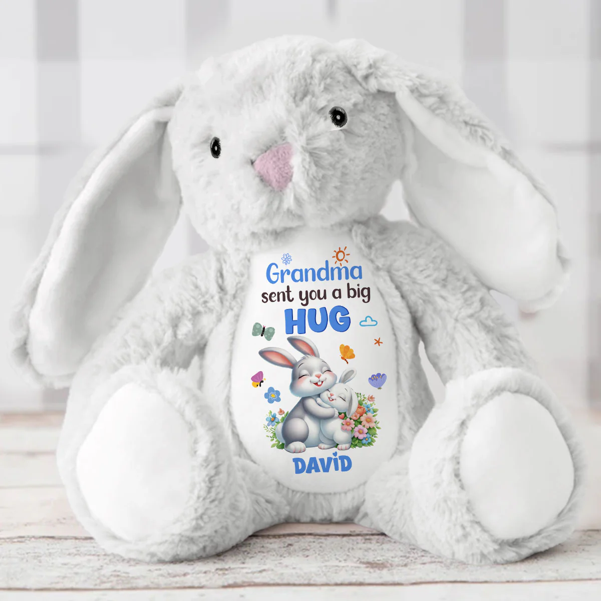 Grandma Sent You A Big Hug - Personalized Stuffed Bunny - Image 5