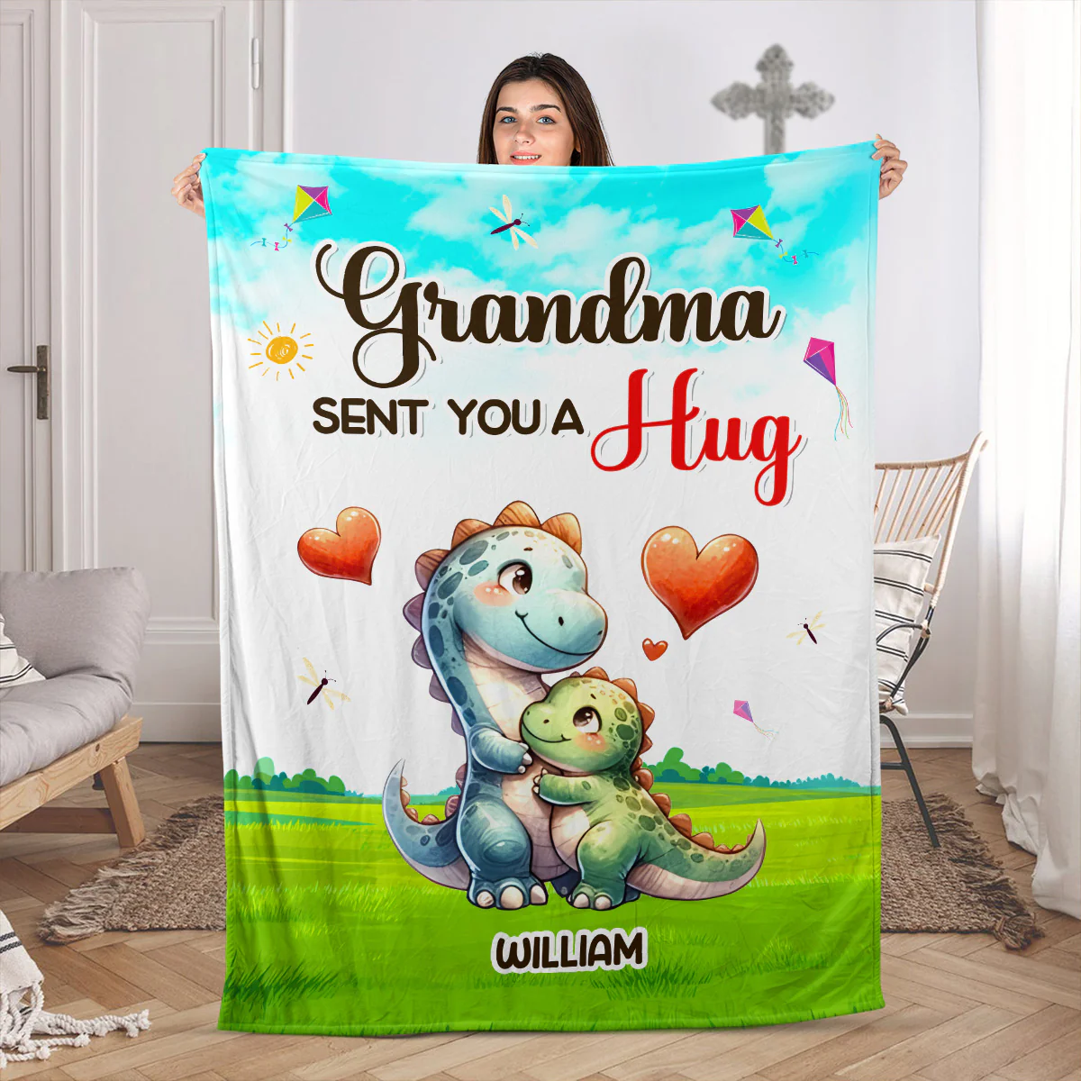 Grandma Sent You A Hug - Personalized Fleece Blanket