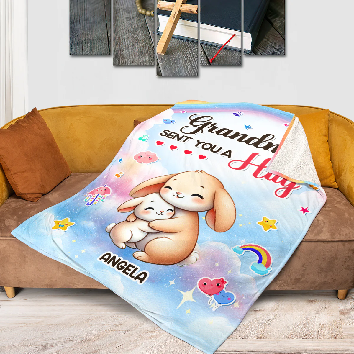Grandma Sent You A Hug - Personalized Fleece Blanket - Image 2