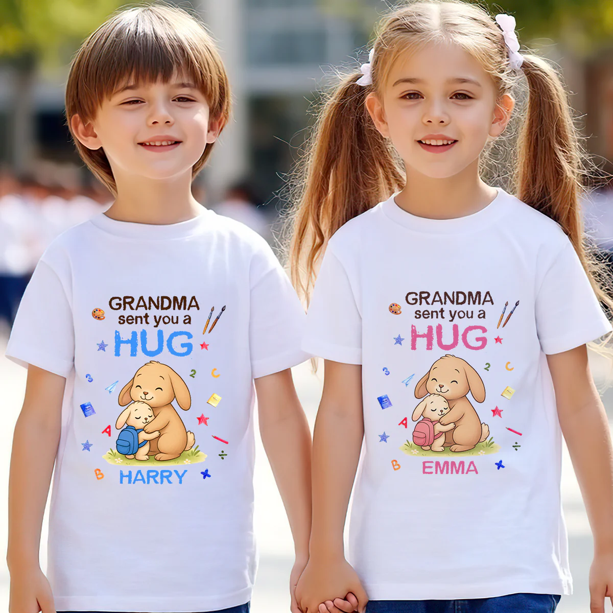 Grandma Sent You A Hug - Personalized Kid T-Shirt - Image 3