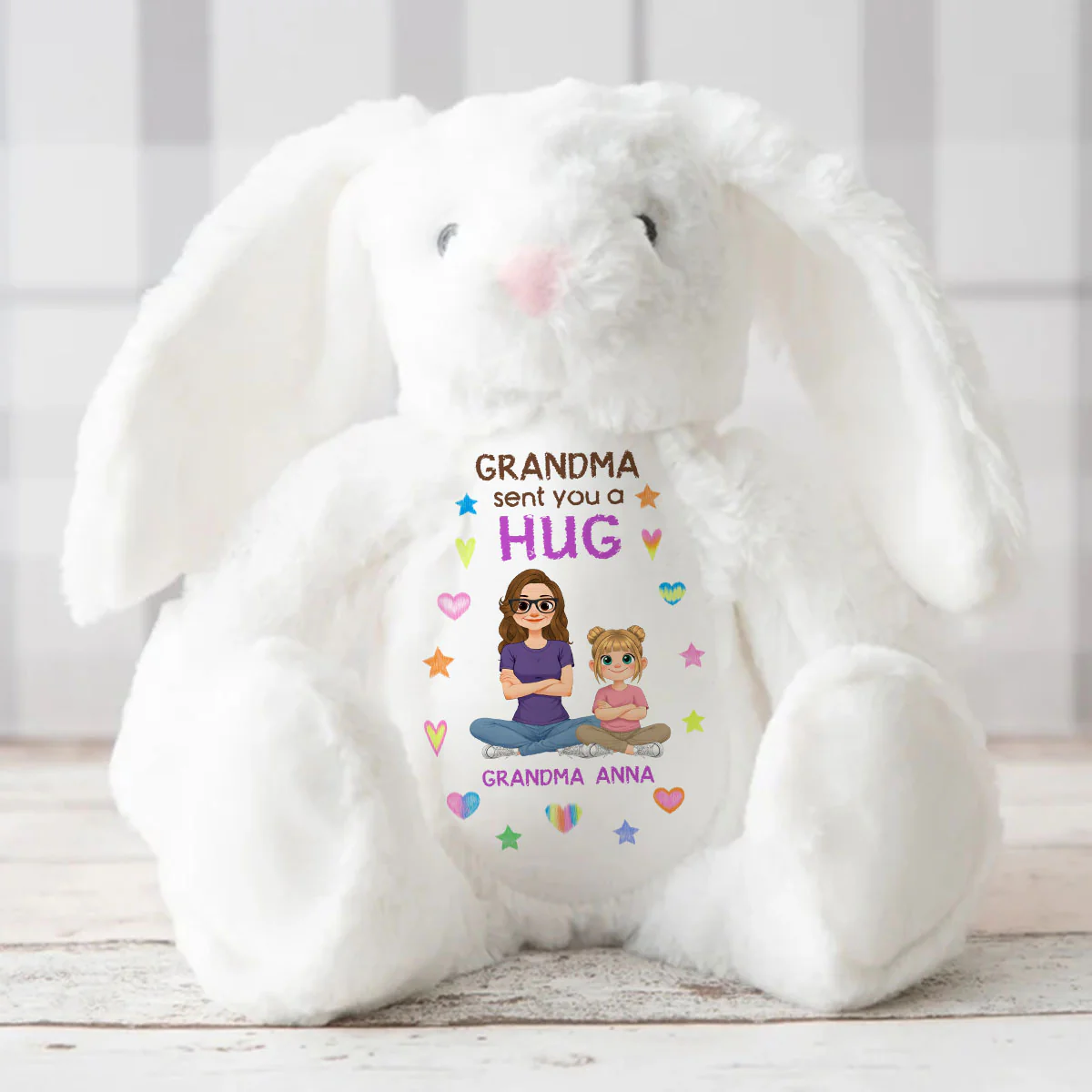 Grandma Sent You A Hug - Personalized Stuffed Bunny - Image 4