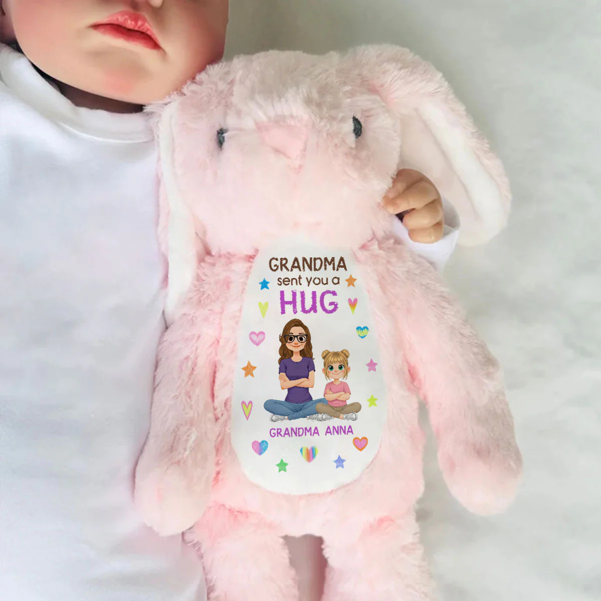 Grandma Sent You A Hug - Personalized Stuffed Bunny - Image 7