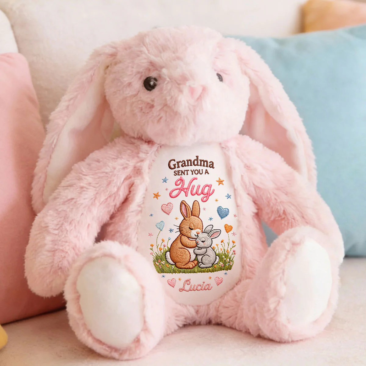Grandma Sent You A Hug - Personalized Stuffed Bunny