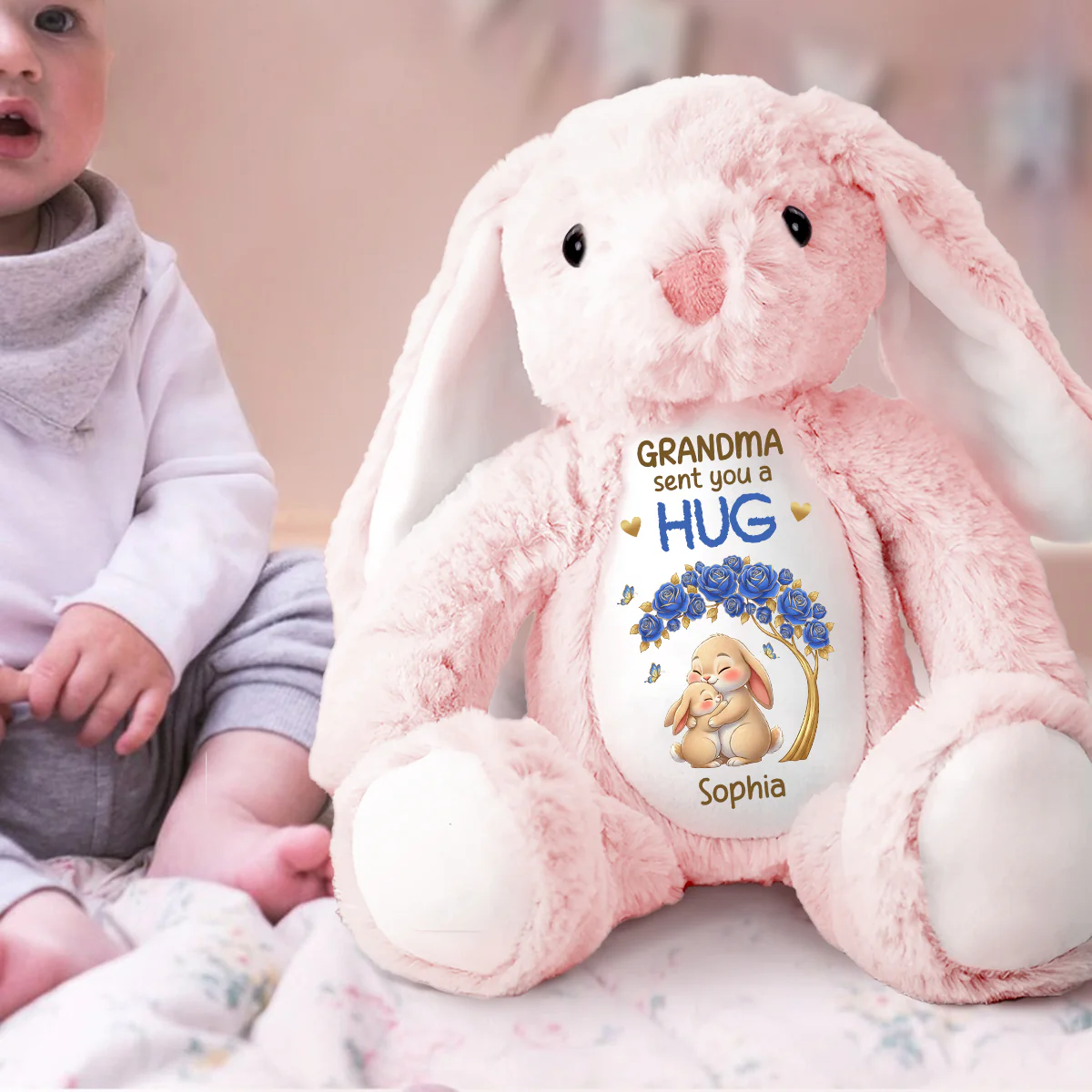 Grandma Sent You A Hug - Personalized Stuffed Bunny - Image 2