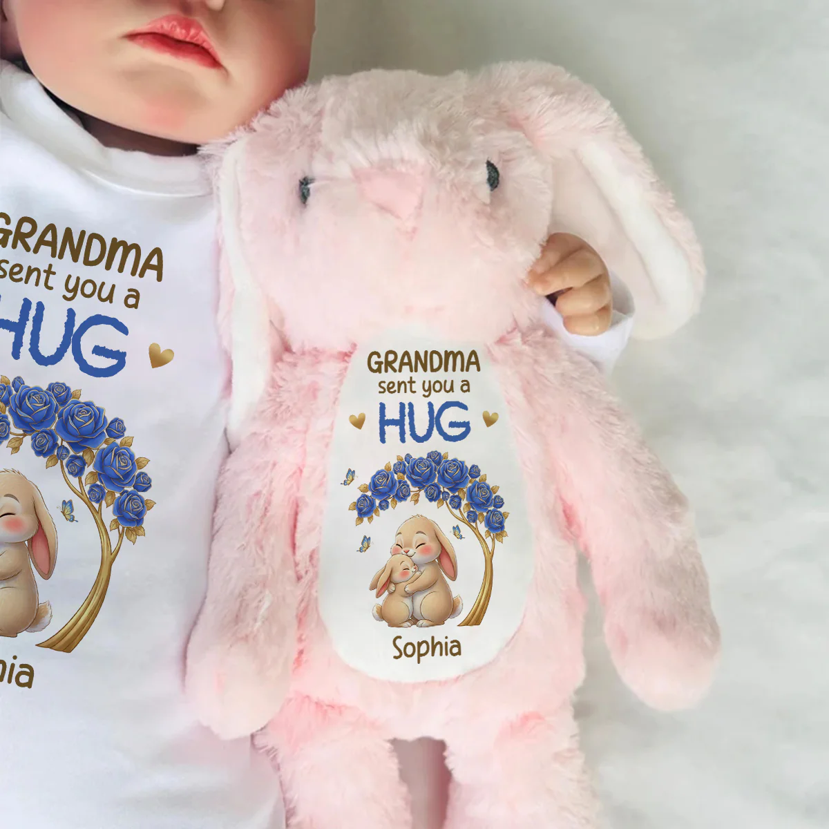 Grandma Sent You A Hug - Personalized Stuffed Bunny - Image 6