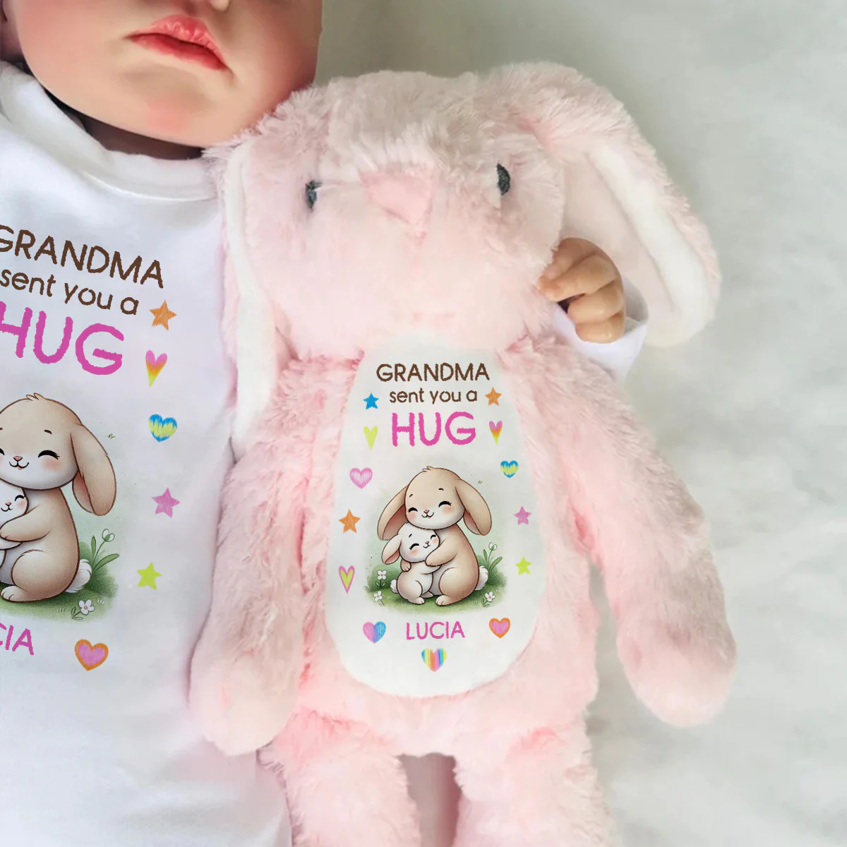 Grandma Sent You A Hug - Personalized Stuffed Bunny - Image 2