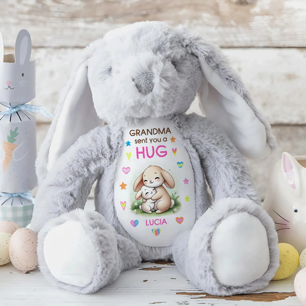 Grandma Sent You A Hug - Personalized Stuffed Bunny - Image 4