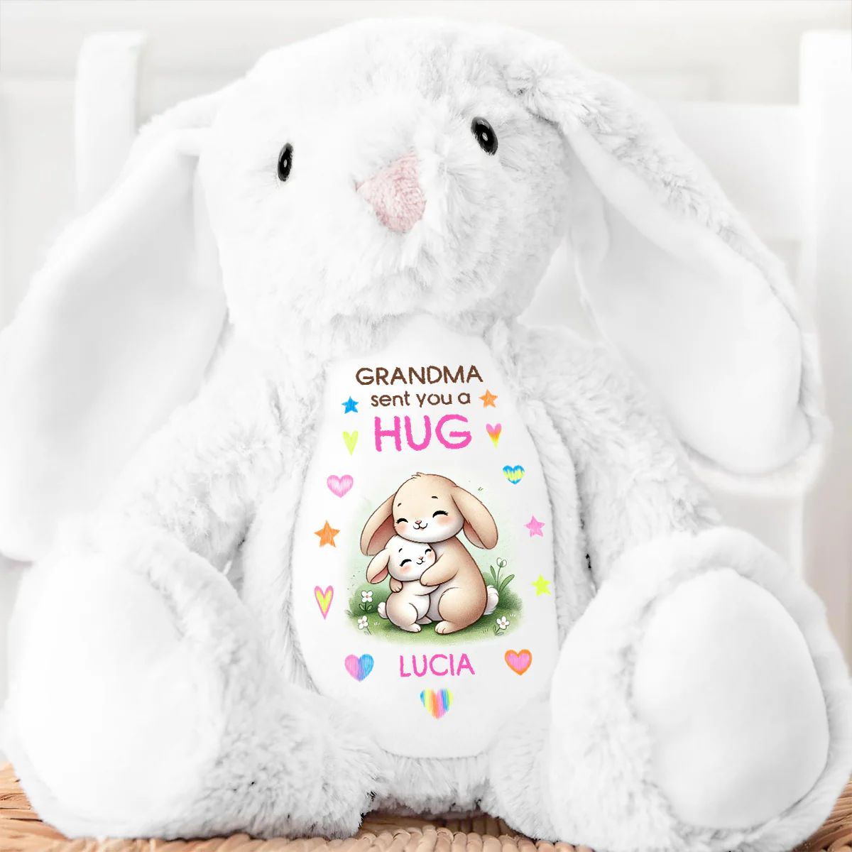 Grandma Sent You A Hug - Personalized Stuffed Bunny - Image 5