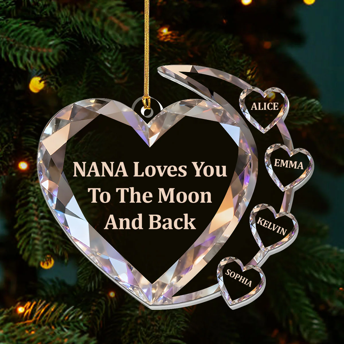Grandma Sparkling Hearts - Personalized 1-Layer Acrylic Ornament - Image 3