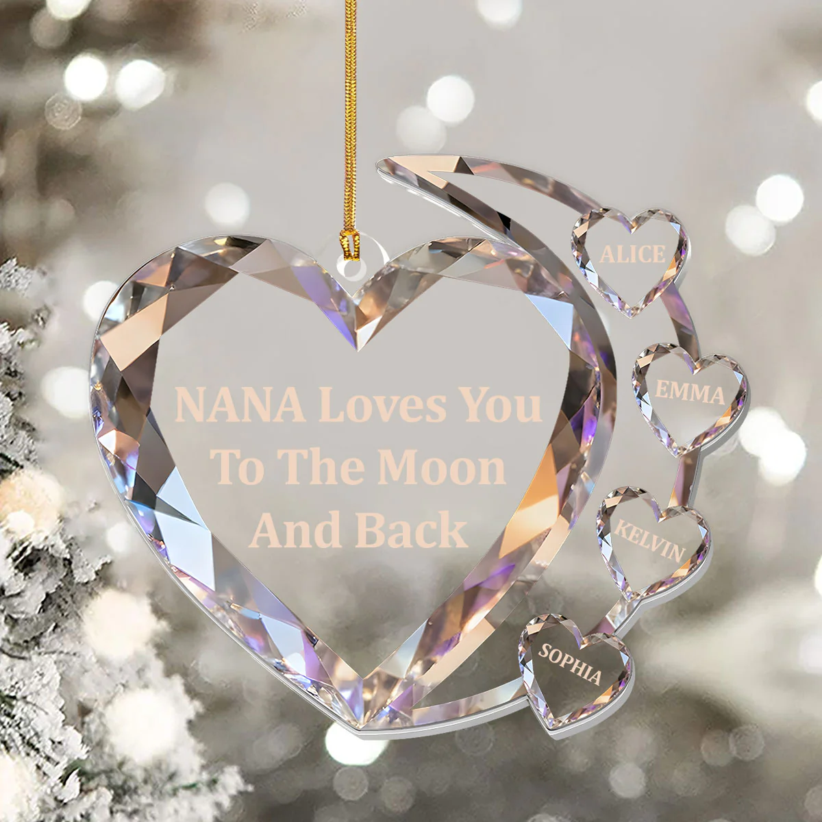 Grandma Sparkling Hearts - Personalized 1-Layer Acrylic Ornament - Image 5