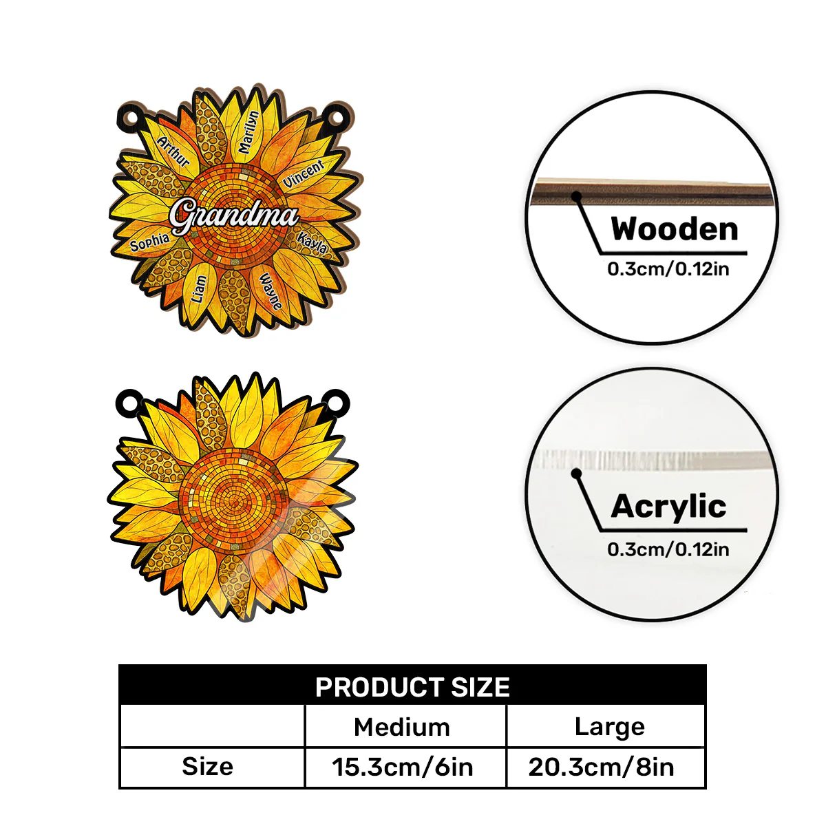 Grandma Sunflower - Personalized Window Hanging Suncatcher - Image 7