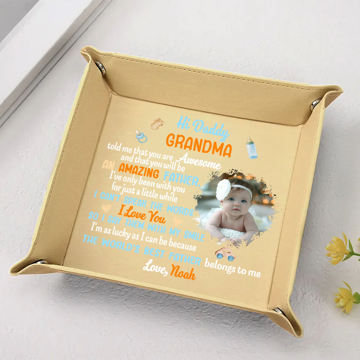 Grandma Told You're An Amazing Father - Personalized Leather Valet Tray - Image 3