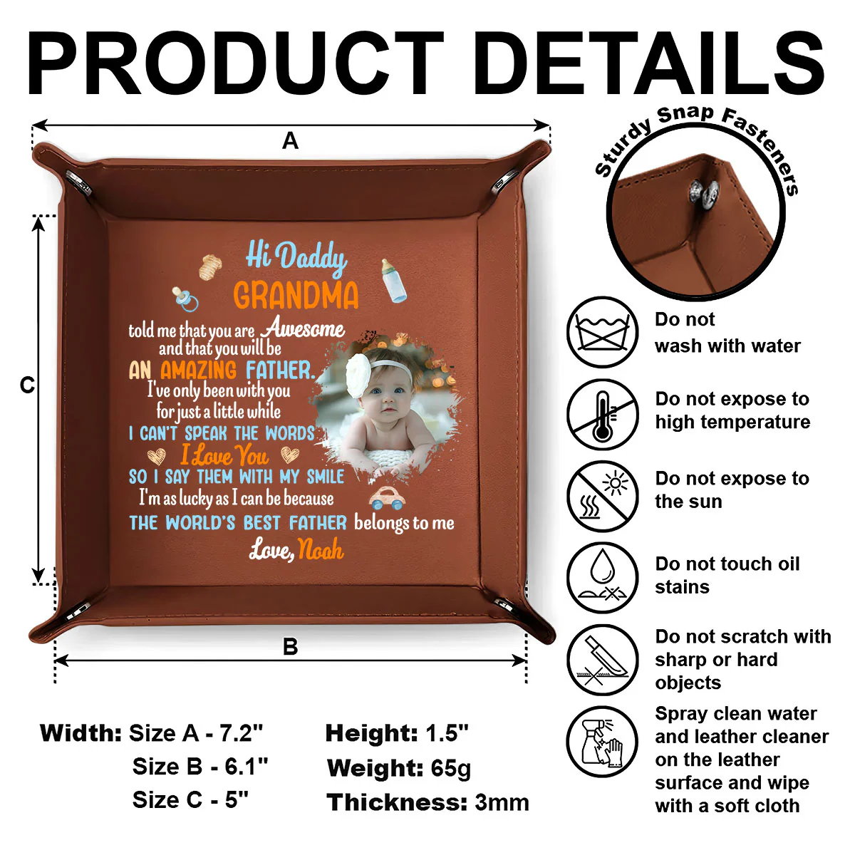 Grandma Told You're An Amazing Father - Personalized Leather Valet Tray - Image 6