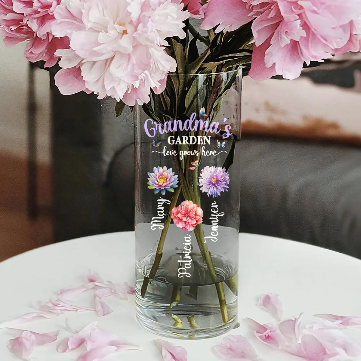 Grandma's Garden Love Grows Here - Personalized Glass Vase - Image 3
