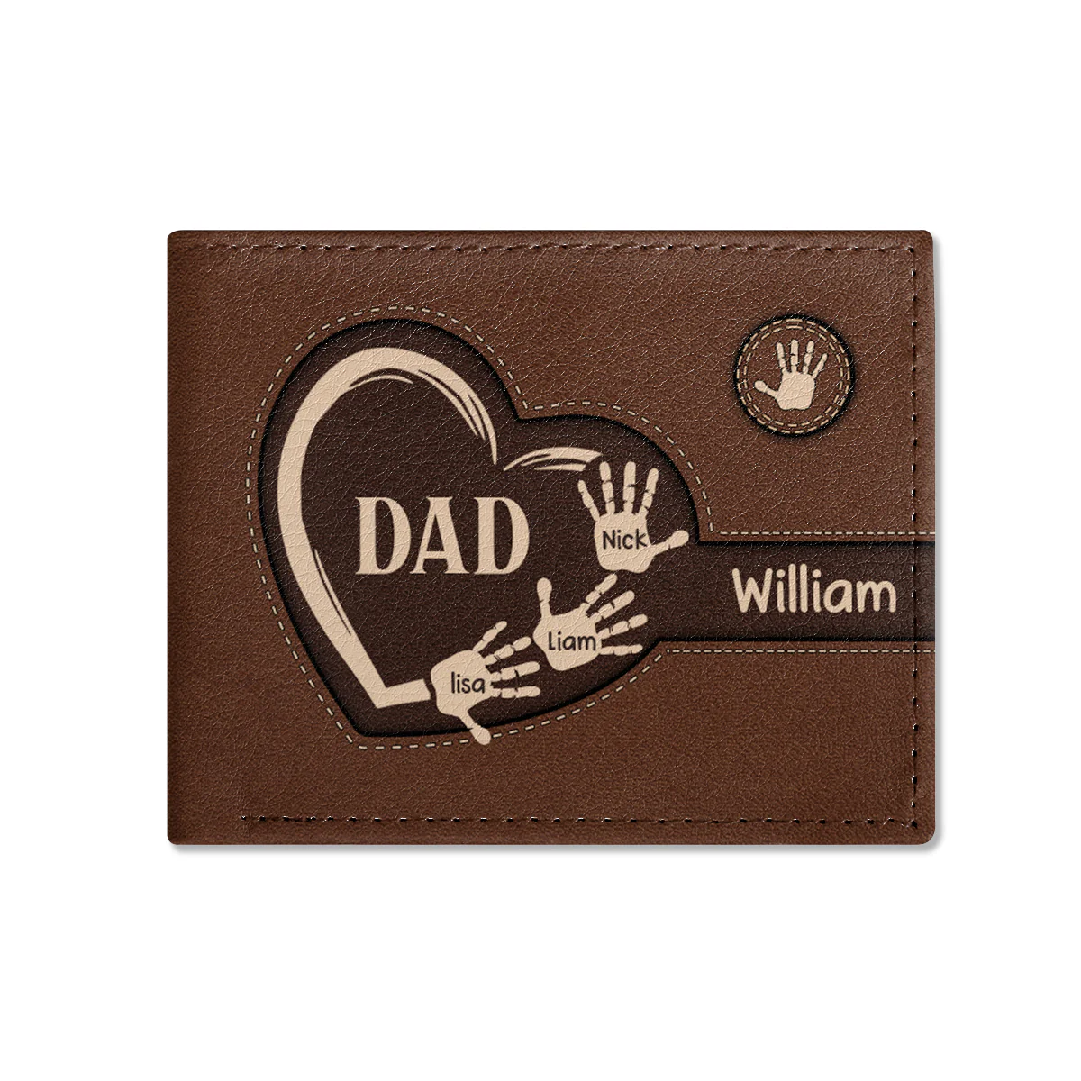 Grandpa And Grandkid's Handprints - Personalized Leather Folded Wallet - Image 2