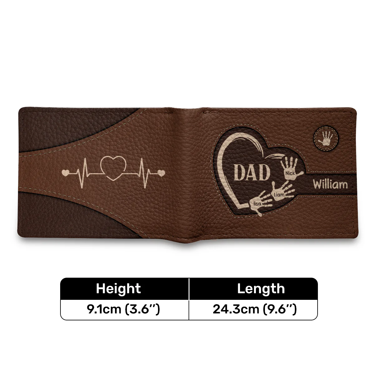 Grandpa And Grandkid's Handprints - Personalized Leather Folded Wallet - Image 7
