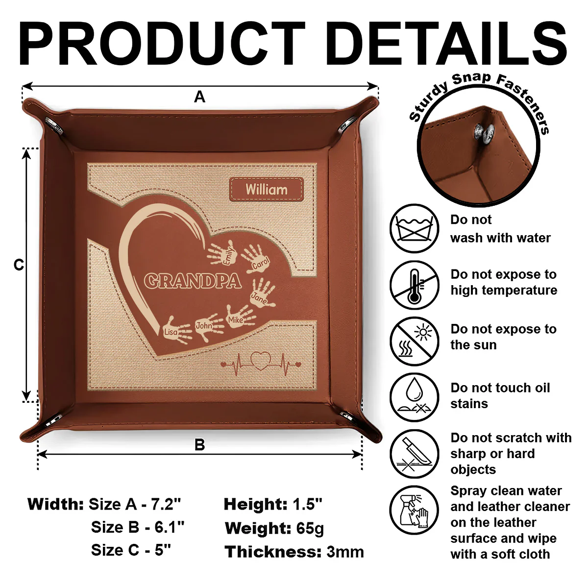 Grandpa Dad And Kids Handprints - Personalized Leather Valet Tray - Image 6