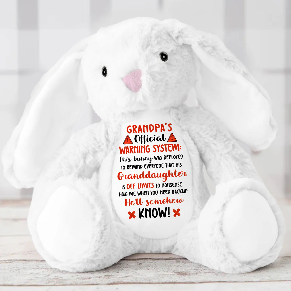 Grandpa's Official Warning System - Personalized Stuffed Bunny - Image 5