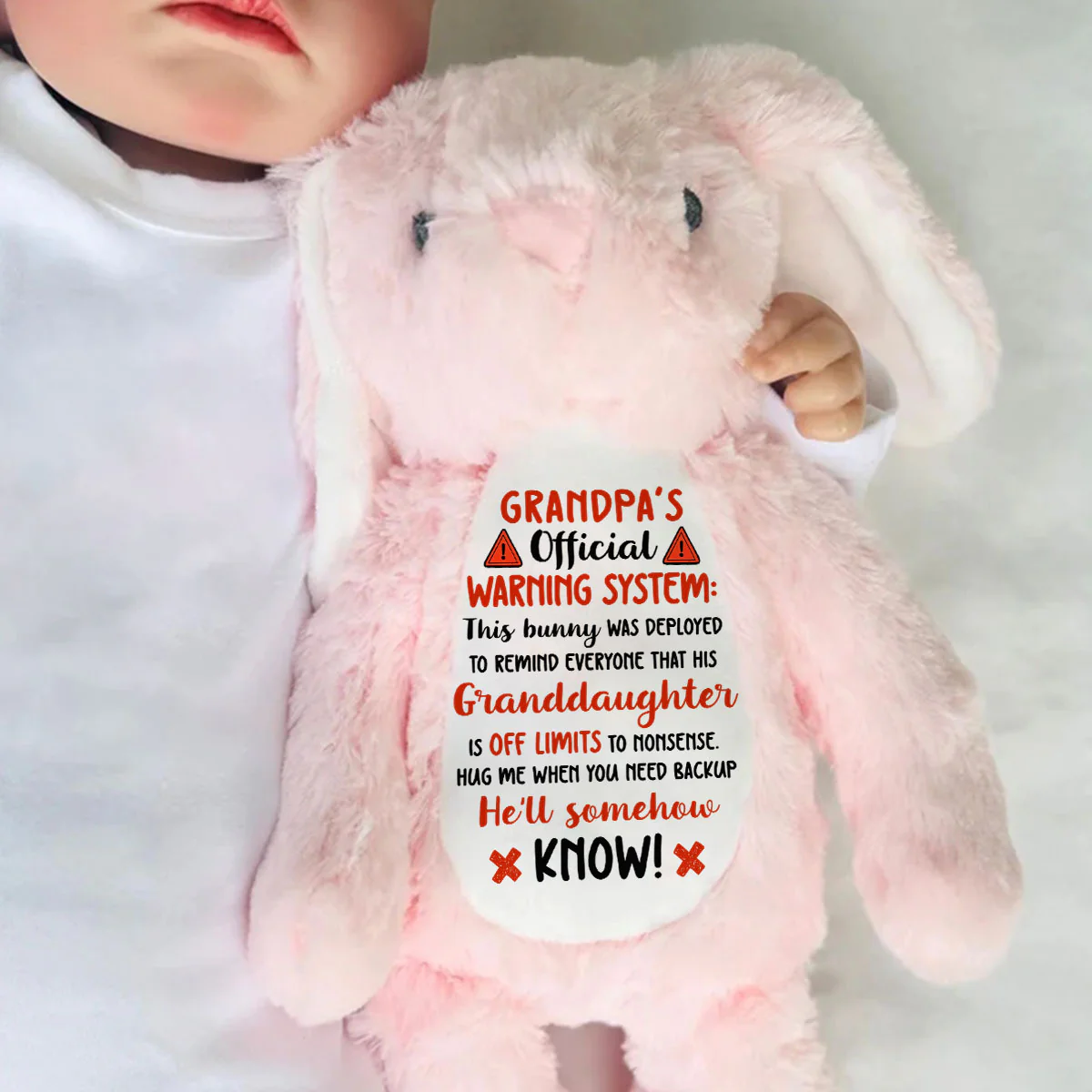 Grandpa's Official Warning System - Personalized Stuffed Bunny - Image 6